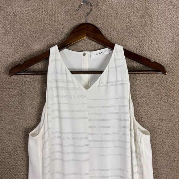A.L.C. Gigi Shift Dress Womens 8 White Tonal Beaded Sleeveless V Neck Crepe Mini - Picture 2 of 11